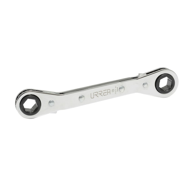 12-Pt and 6 pt offset ratcheting box-end wrench, 19X21Mm opening size.